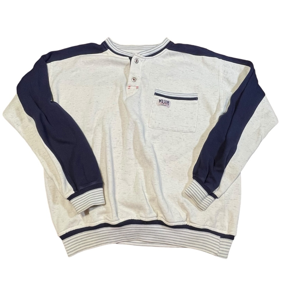 Vintage Wilson size medium baseball style athletic Henley sweater gray/navy